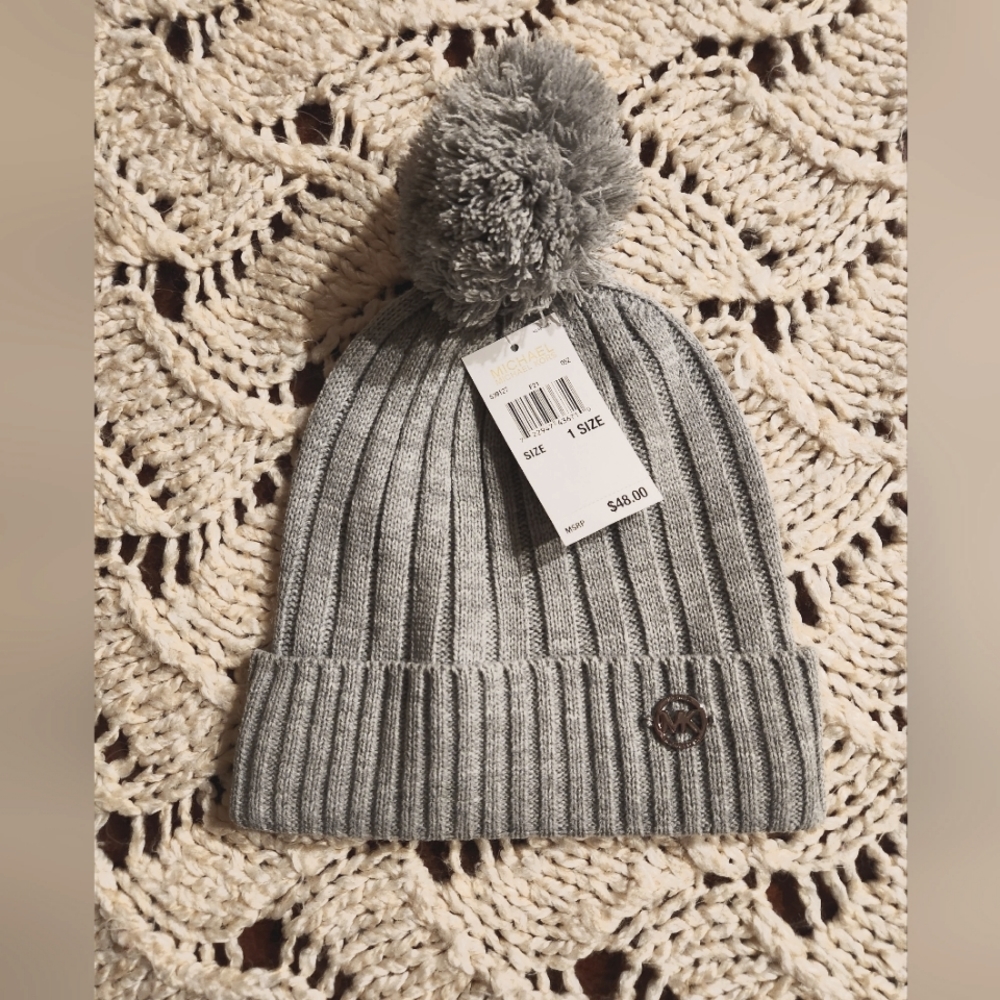 NWT Michael Kors Grey Beanie with emblem